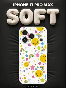 Чехол на iPhone 17 Pro Max Soft Touch с принтом "Детский принт со смайликом"
