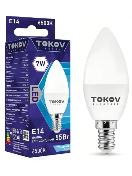 TOKOV ELECTRIC Лампа светодиодная 7Вт С37 6500К Е14 176-264В