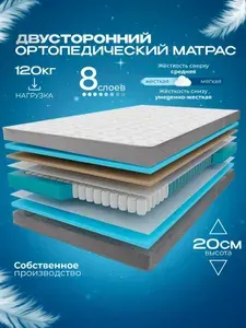 Ортопедический пружинный двуспальный матрас VITAFLEX Anatomic I Sk 180х200 см, ППУ, двусторонний, с кокосом, разной жесткости, в рулоне
