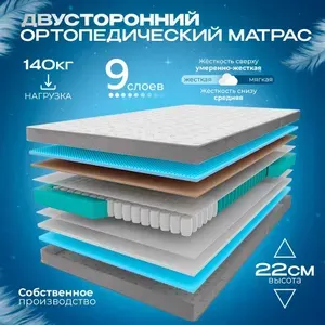 Ортопедический пружинный двуспальный матрас VITAFLEX Anatomic M Sk 185х190 см, ппу, с кокосом, двусторонний, разной жесткости, с ручками, в рулоне