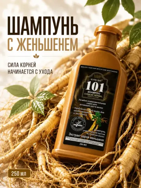 РУН Шампунь для роста и укрепления волос с женьшенем