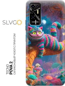 Силиконовый чехол на Tecno Pova 2 с принтом Чеширский кот на ветке, trn