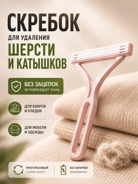 Щетка, скребок для одежды, удаления шерсти, ворса, катышков, для чистки мебели, синий