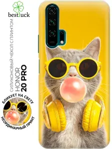 Силиконовый чехол на Honor 20 Pro с принтом "Стильный котик меломан"