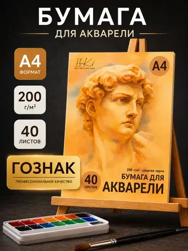 Бумага для акварели "Рыбачка" А4. 40 листов. Гознак 200 г м2