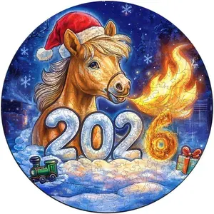Деревянный пазл "Лошадка и зажигательный 2026" символ года, 30х30см / Фигурный / Подарок для взрослых и детей