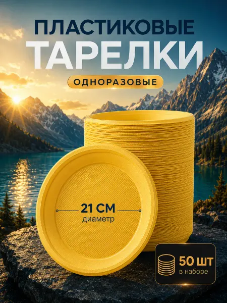 Позитрон Тарелки одноразовые 205мм, 50шт, желтые