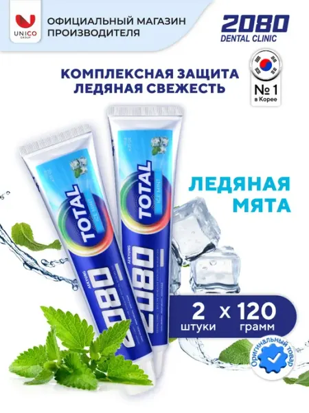 Dental clinic 2080 Зубная паста мятная гелевая ICE MINT, 2шт, Корея