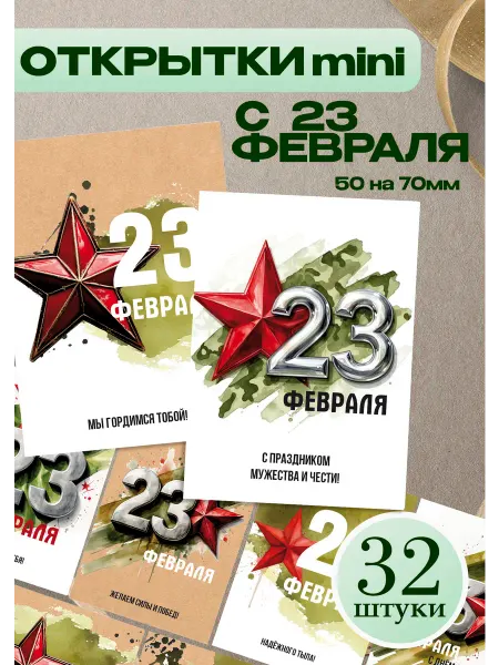 Твоя полиграфия Открытки 23 февраля мини 32 шт