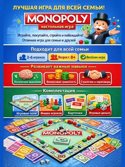 Монополия, настольная игра, увлекательная экономическая игра для всей семьи