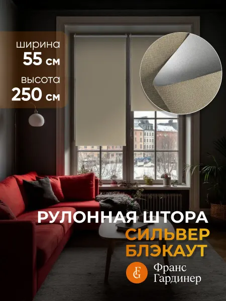 FRANC GARDINER Штора рулонная блэкаут Сильвер 55 х 250 см на окно