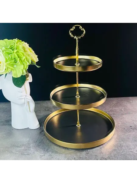 Lenardi Трёхъярусная этажерка Multicolor чёрная золото фарфор 27 см
