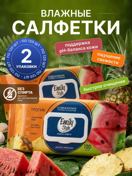 EMILY STYLE Детские салфетки влажные с клапаном Набор 120шт*2уп