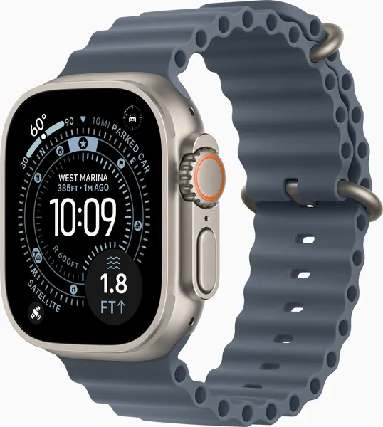Умные часы Apple Watch Ultra 3 49 мм GPS + Cellular, Natural Titanium Case with Anchor Blue Ocean Band (One Size)
