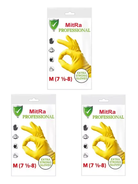 MitRa Professional Перчатки хозяйственные резиновые, размер M, 3 уп