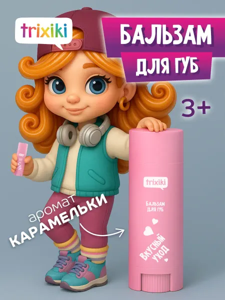 TRIXIKI Детский бальзам для губ, 3+, аромат Карамельки