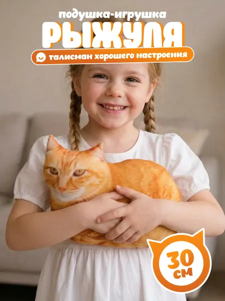 Хочу подушку Мягкая игрушка кот рыжий, 30 см