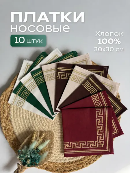 Набор носовых платков 10 шт хлопковые 30х30 см