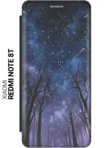 Чехол-книжка на Xiaomi Redmi Note 8T / Сяоми Редми Ноут 8Т с 3D принтом "Ночной лес" черный