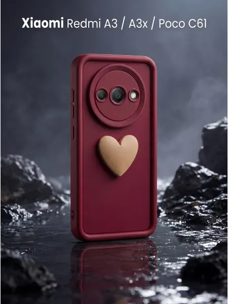 URBAZZA Чехол на Xiaomi Redmi A3, Redmi A3x, Poco C61 с 3D сердцем