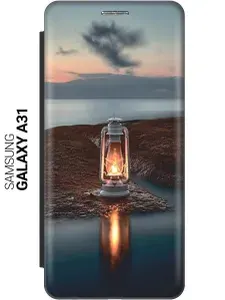 Чехол-книжка на Samsung Galaxy A31 / Самсунг А31 с 3D принтом "Фонарь на берегу" черный