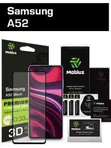 Защитное стекло Mobius для Samsung A52 3D Full Cover (Black)