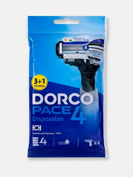 DORCO Pace4 Одноразовые бритвы (4 станка), 4 лезвия