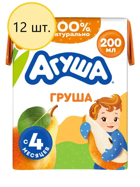 Агуша Сок детский Груша осветленный, с 4 месяцев, 200мл, 6шт