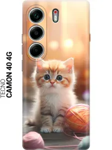 Силиконовый чехол на Tecno Camon 40 4G / Camon 40 Pro 4G с принтом "Котик и нитки"