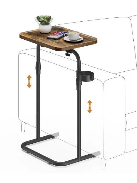 Brown adjustable C-shaped side table 40x30x73 cm