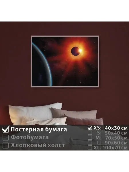 ПолиЦентр Постер "Планета земля в космосе при ярком свете" 40х30 см