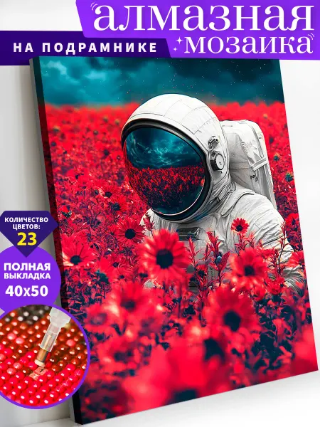 Art on Canvas Космонавт в цветах Алмазная мозаика на подрамнике 40х50 см