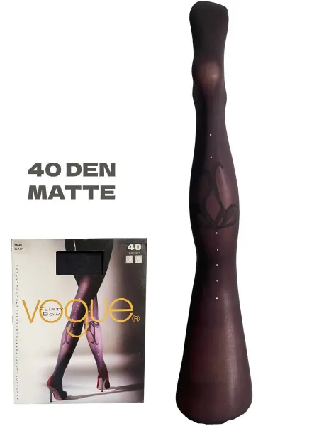 VOGUE Колготки черные матовые со стразами и бантом 4872-001