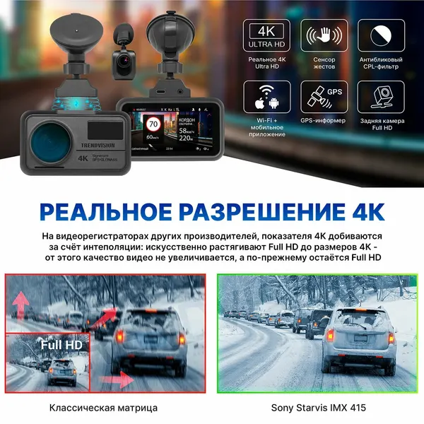 Видеорегистратор автомобильный TrendVision TDR-725 Real 4K Max