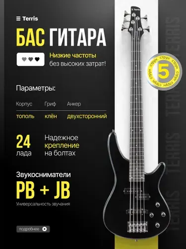 Terris Бас-гитара 5 струн PB+JB, тополь, THB-15-5 BK