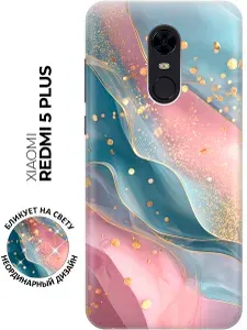 Силиконовый чехол на Xiaomi Redmi 5 Plus с принтом "Танец золота в розово-зелёной дымке"