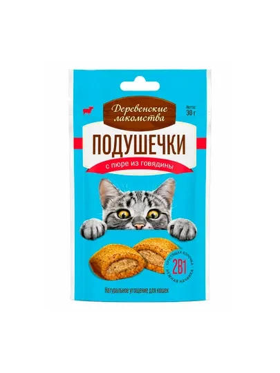 Деревенские лакомства для кошек подушечки пюре из говядины