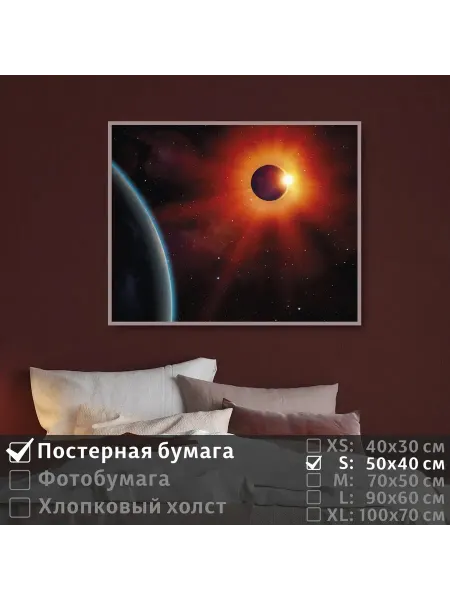 ПолиЦентр Постер "Планета земля в космосе при ярком свете" 50х40 см