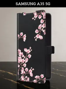 Чехол-книжка на Samsung Galaxy A35 5G (Самсунг А35 5G) с картой и принтом "Весенняя сакура"