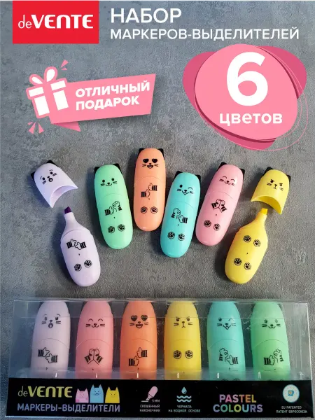 DeVENTE Маркеры текстовыделители мини пастельные 6 цветов