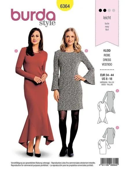 Burda Выкройка 6364 Платье