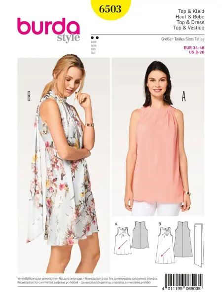 Burda Выкройка 6503 Платье, Топ