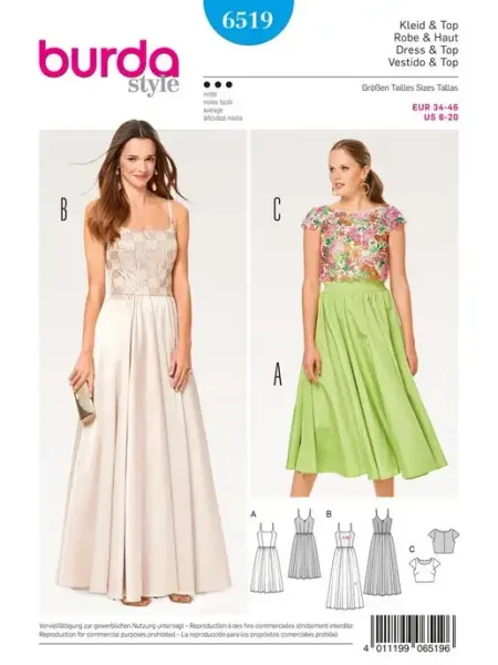 Burda Выкройка 6519 Платье, Топ