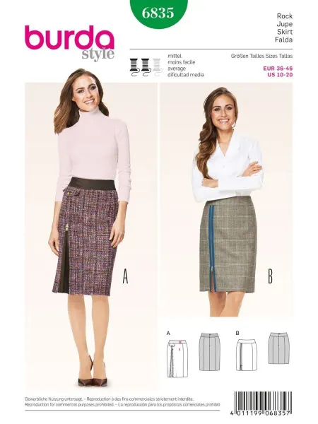 Burda Выкройка 6835 Юбка прямая с молнией