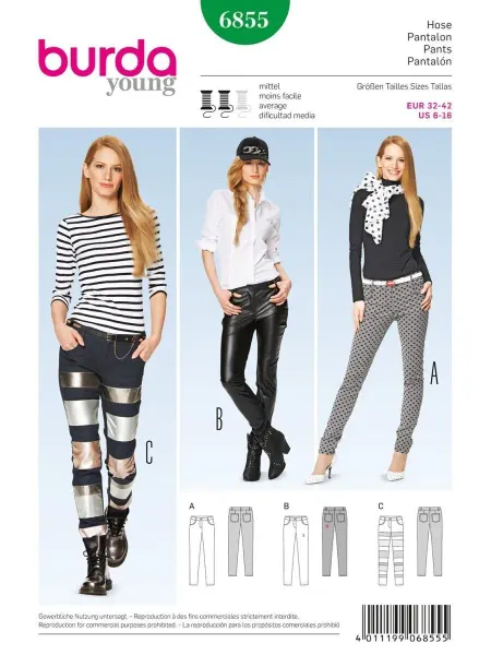 Burda Выкройка 6855 Брюки узкие