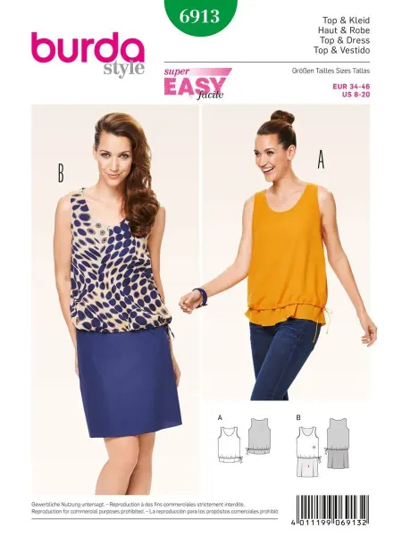 Burda Выкройка 6913 Топ, платье