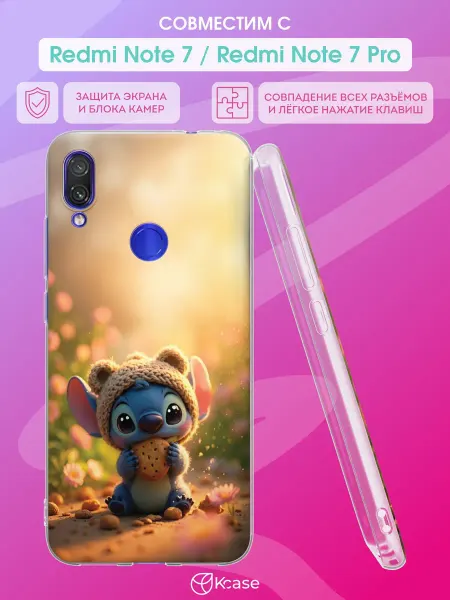 Kcase Чехол на Xiaomi Redmi Note 7 с принтом Стич с печенькой