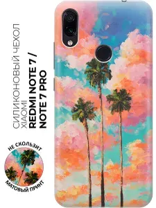 Силиконовый чехол на Xiaomi Redmi Note 7 / Note 7 Pro с принтом "Три пальмы на закате"