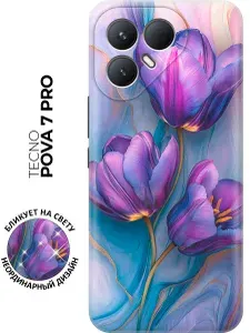 Силиконовый чехол на Tecno Pova 7 Pro с принтом "Сиреневые тюльпаны"