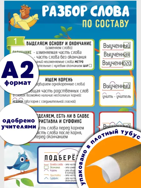 Снаб 78 Обучающий учебный плакат Разбор слова по составу русский